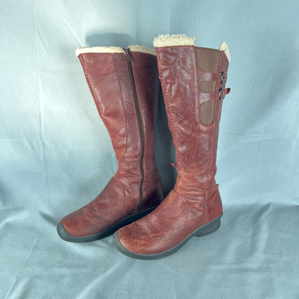 Keen Bern Orla 5464-ORLA Knee High Boots Womens 8 Brown Leather Buckle Zipper